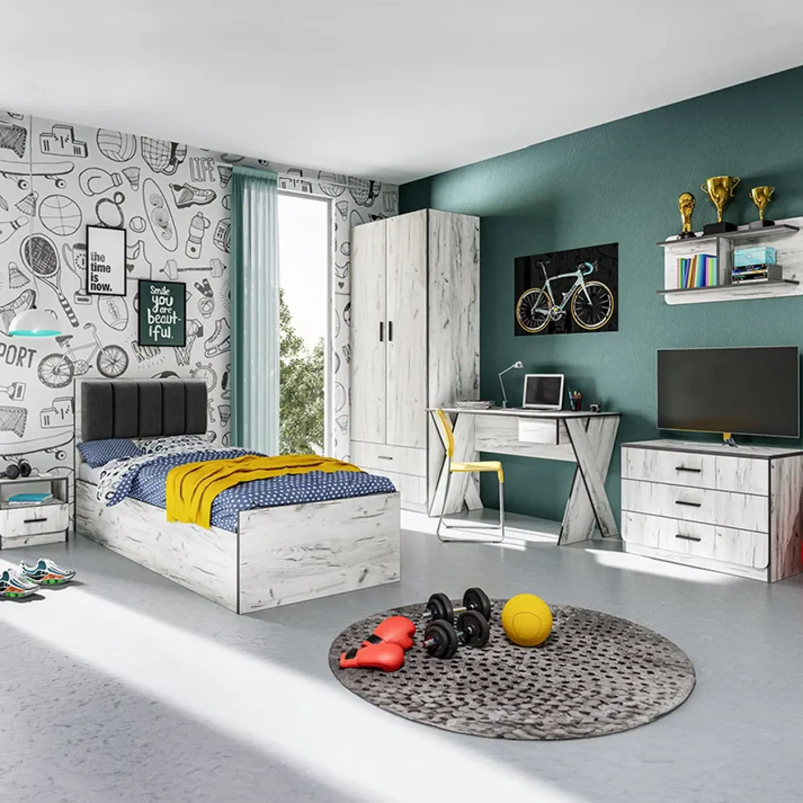 Garnero Arredamenti Letti Singoli|Letti Per Bambini E Ragazzi-Letto singolo 90x200cm contenitore bianco rustico grigio Zadar Bianco Frassinato - Antracite
