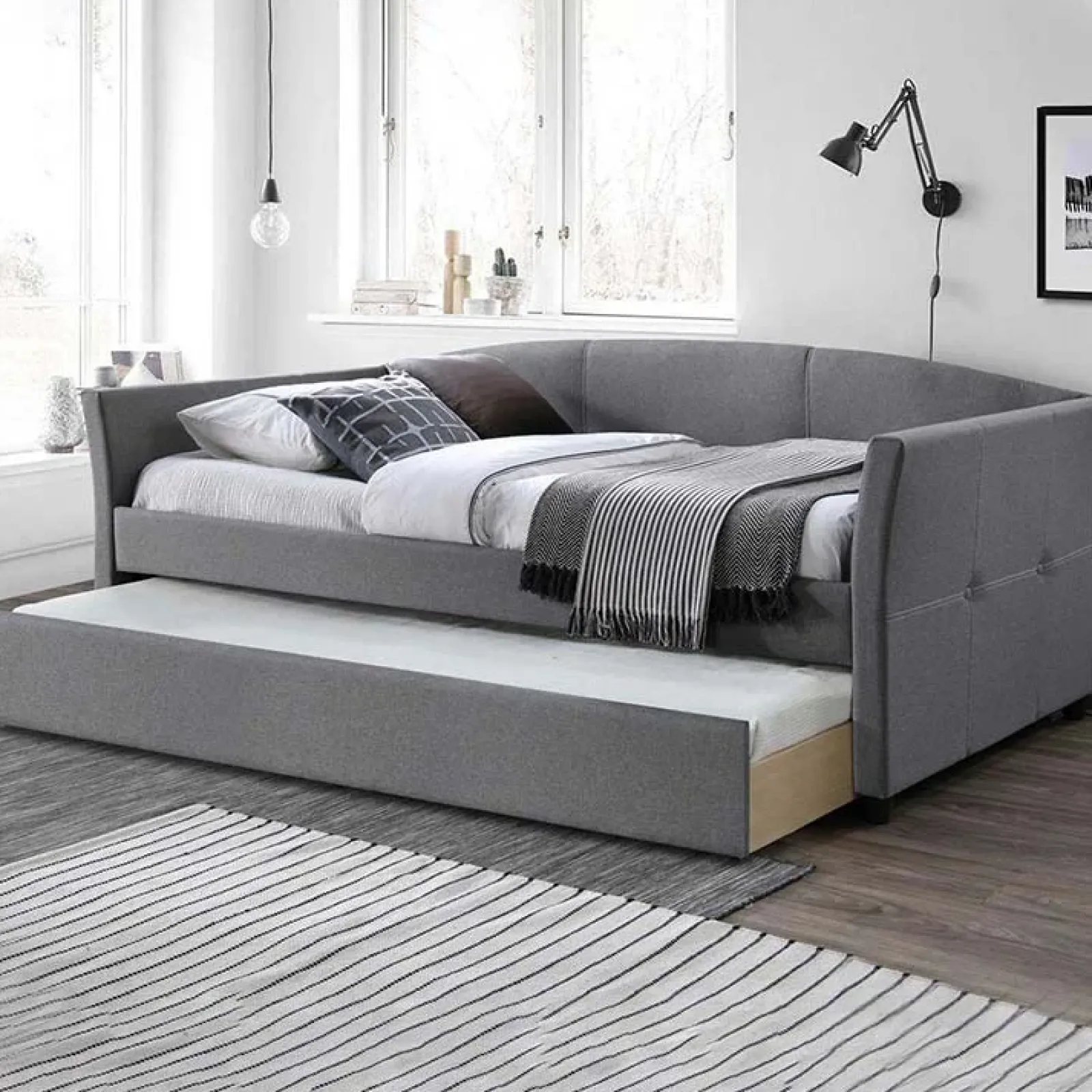 Garnero Arredamenti Letti Singoli|Letti Per Bambini E Ragazzi-Letto singolo 90x200cm estraibile moderno in tessuto grigio moderno Duple