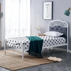 Garnero Arredamenti Letti Singoli|Letti Per Bambini E Ragazzi-Letto singolo 90x200cm grigio moderno con testiera bianco Geki