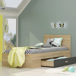 Garnero Arredamenti Letti Per Cameretta|Letti Singoli-Letto singolo 90x200cm moderno rovere antracite Chiaretto