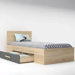 Garnero Arredamenti Letti Per Cameretta|Letti Singoli-Letto singolo 90x200cm moderno rovere antracite Chiaretto