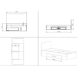 Garnero Arredamenti Letti Per Cameretta|Letti Singoli-Letto singolo 90x200cm moderno rovere antracite Chiaretto