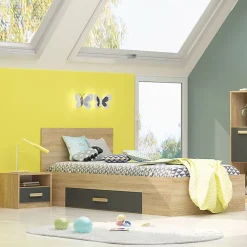 Garnero Arredamenti Letti Per Cameretta|Letti Singoli-Letto singolo 90x200cm moderno rovere antracite Chiaretto