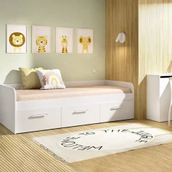 Garnero Arredamenti Letti Singoli|Letti Per Bambini E Ragazzi-Letto singolo 90x190cm per bambini legno bianco 3 cassetti Alvaro