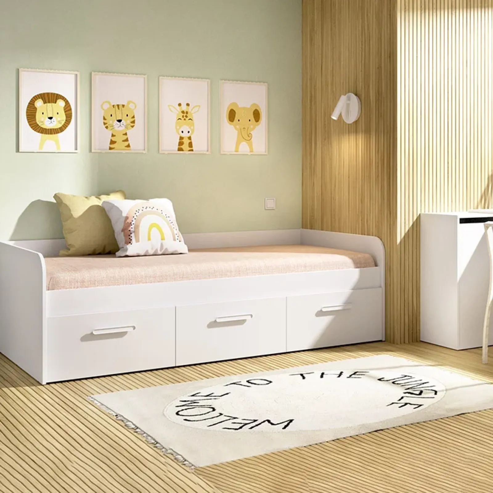 Garnero Arredamenti Letti Singoli|Letti Per Bambini E Ragazzi-Letto singolo 90x190cm per bambini legno bianco 3 cassetti Alvaro