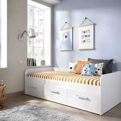 Garnero Arredamenti Letti Singoli|Letti Per Bambini E Ragazzi-Letto singolo 90x190cm per bambini legno bianco 3 cassetti Alvaro
