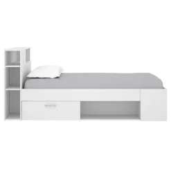 Garnero Arredamenti Letti Per Cameretta|Letti Singoli-Letto singolo 90x190cm reversibile 2 cassetti con libreria bianco Derby Bianco Opaco