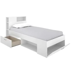 Garnero Arredamenti Letti Per Cameretta|Letti Singoli-Letto singolo 90x190cm reversibile 2 cassetti con libreria bianco Derby Bianco Opaco