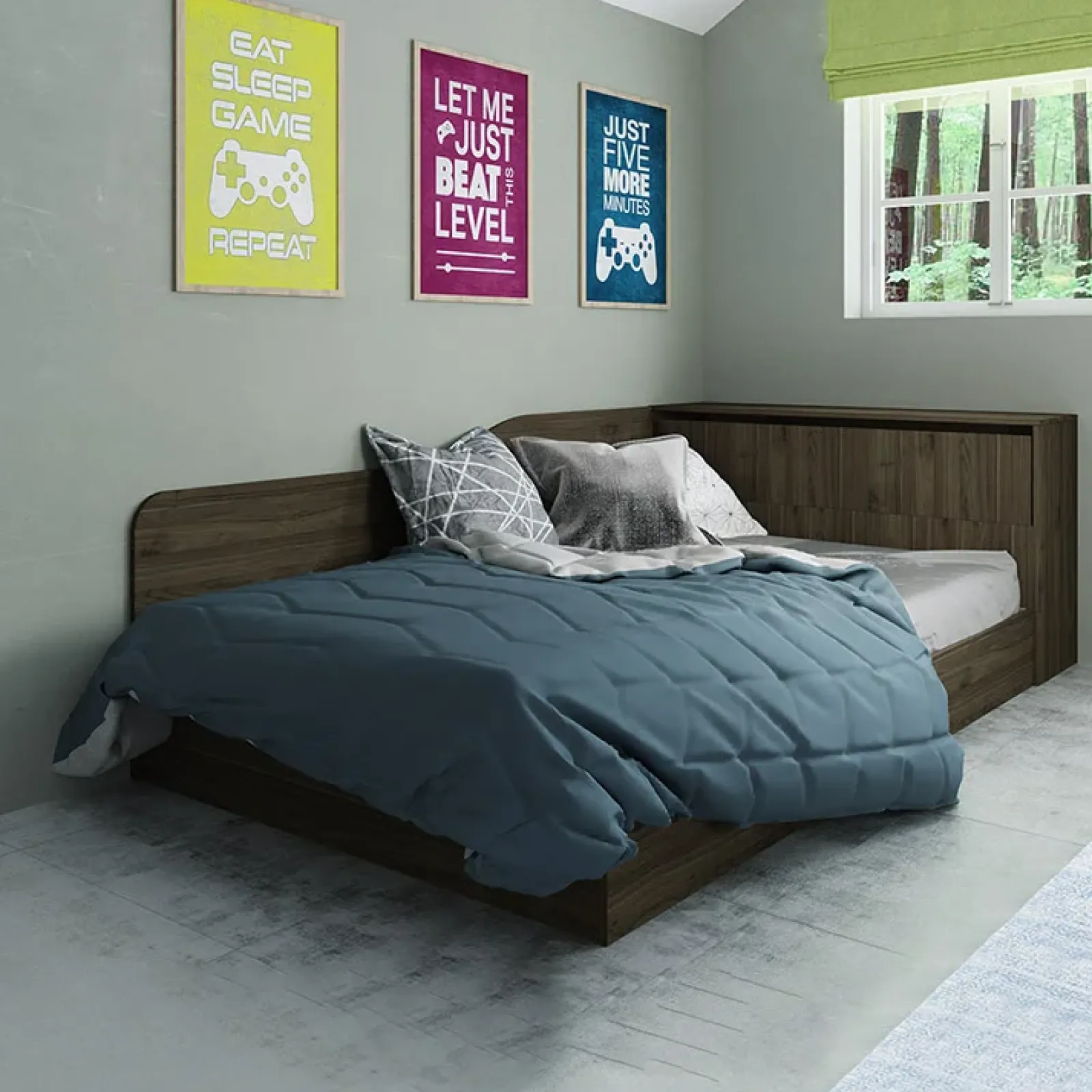 Garnero Arredamenti Letti Per Bambini E Ragazzi|Letti Per Bambini E Ragazzi-Letto una piazza e mezza contenitore 120x190cm con comò Joel Noce