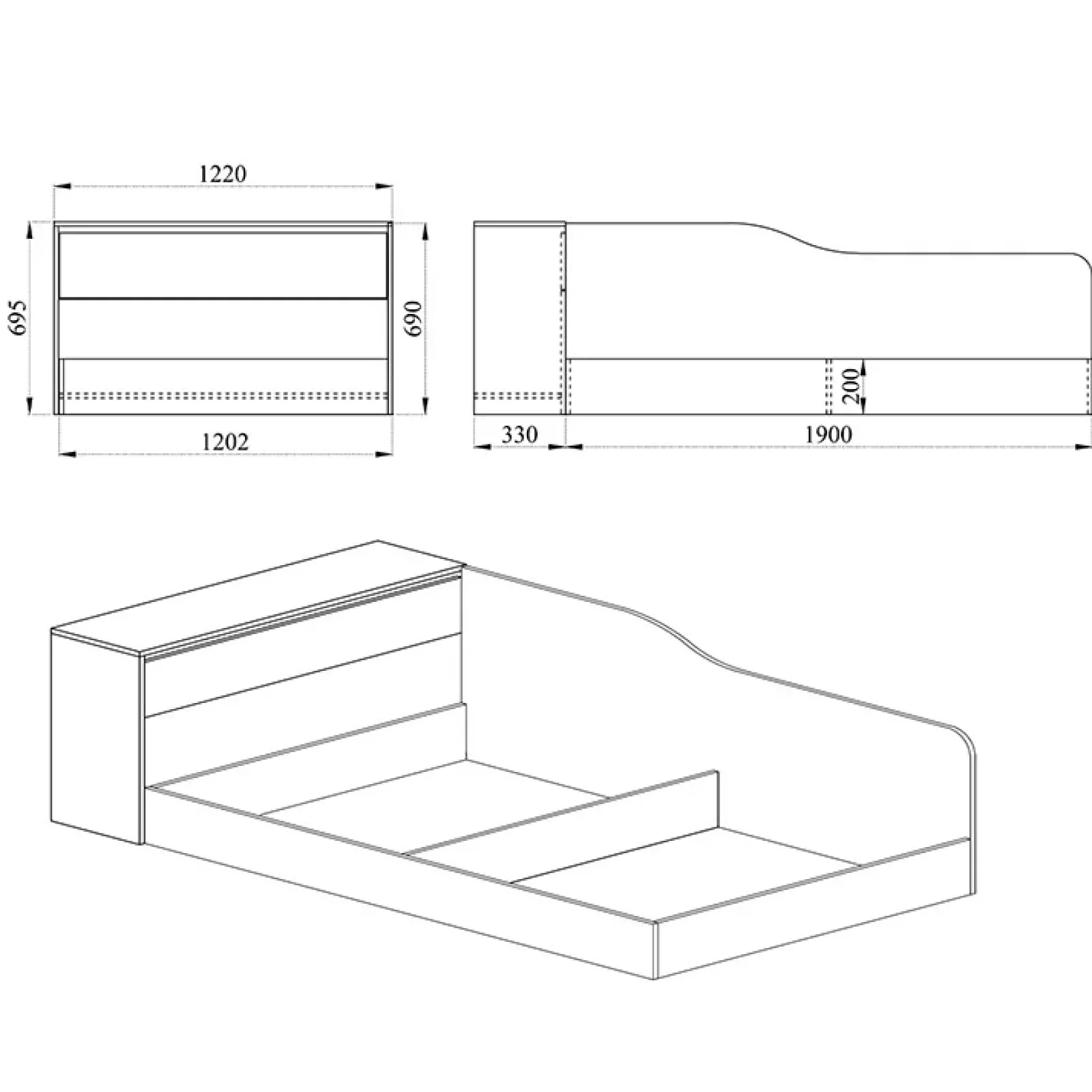 Garnero Arredamenti Letti Per Bambini E Ragazzi|Letti Per Bambini E Ragazzi-Letto una piazza e mezza contenitore 120x190cm con comò Joel Noce