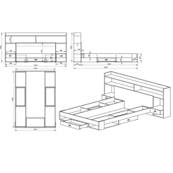 Garnero Arredamenti Letti Alla Francese-Letto 140x200cm alla francese con cassettoni e libreria rovere sonoma Danubio