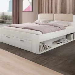 Garnero Arredamenti Letti Alla Francese-Letto 140x200cm alla francese con cassettone e pino bianco beige Cortina Bianco Frassinato
