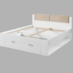 Garnero Arredamenti Letti Alla Francese-Letto 140x200cm alla francese con cassettone e pino bianco beige Cortina Bianco Frassinato