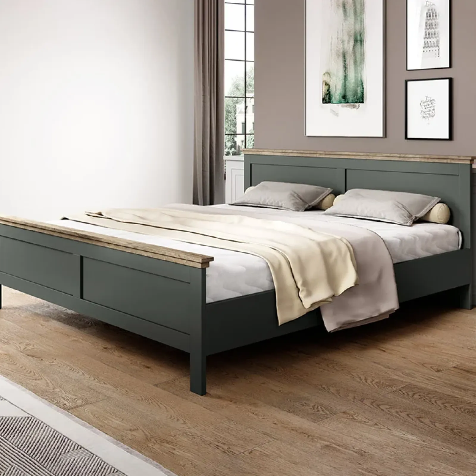 Garnero Arredamenti Letti Alla Francese-Letto 140x200cm alla francese design moderno verde quercia Texel