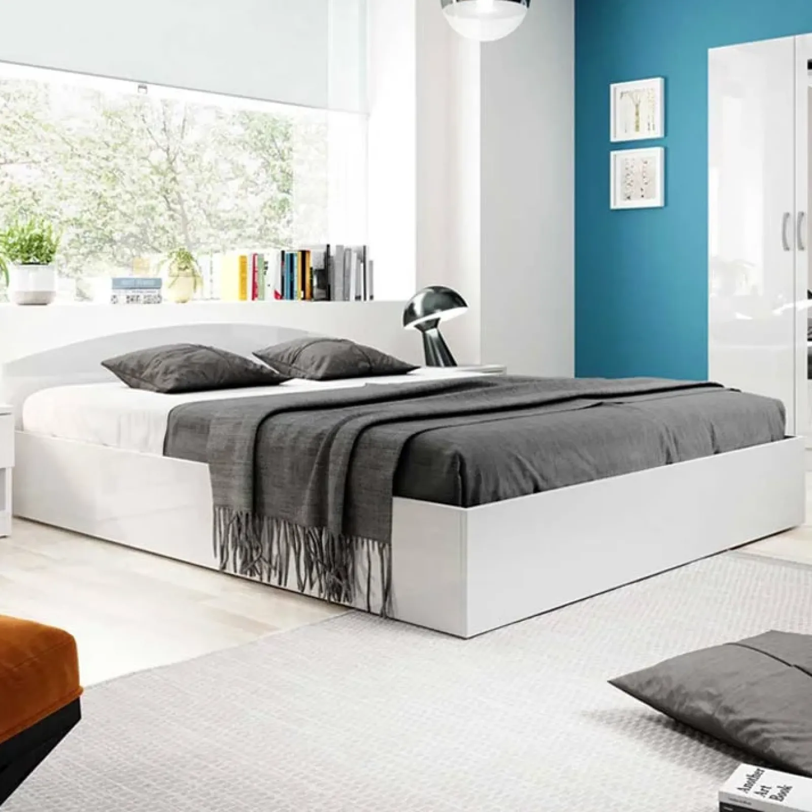 Garnero Arredamenti Letti Alla Francese-Letto 140x190cm alla francese moderno Tropea Bianco Lucido