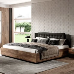 Garnero Arredamenti Letti Alla Francese-Letto 140x200cm alla francese rovere scuro nero Vulcano Rovere Rustico