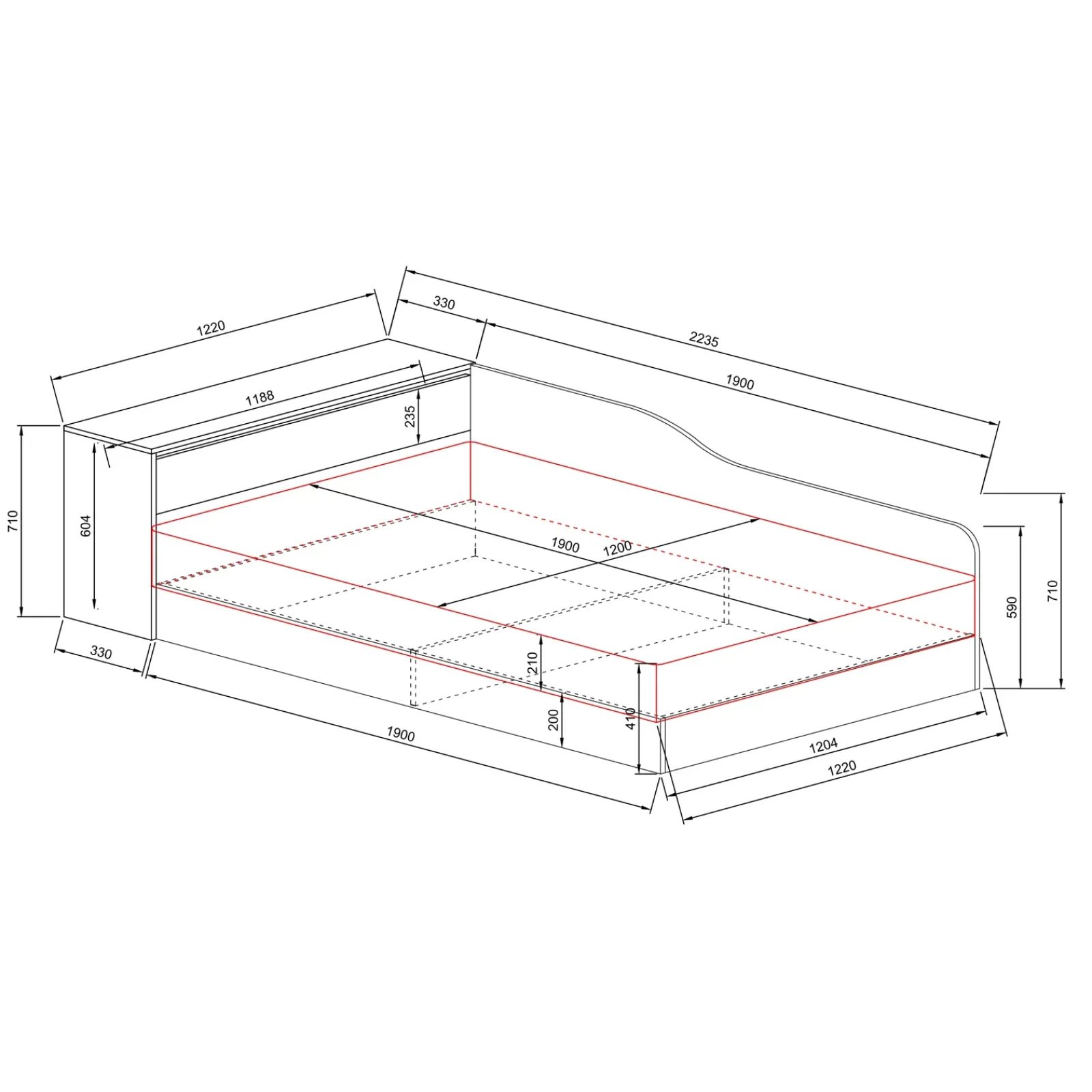 Garnero Arredamenti Letti Per Cameretta|Letti Per Bambini E Ragazzi-Letto 120x190cm contenitore una piazza e mezza con comò Joel Rovere Rustico
