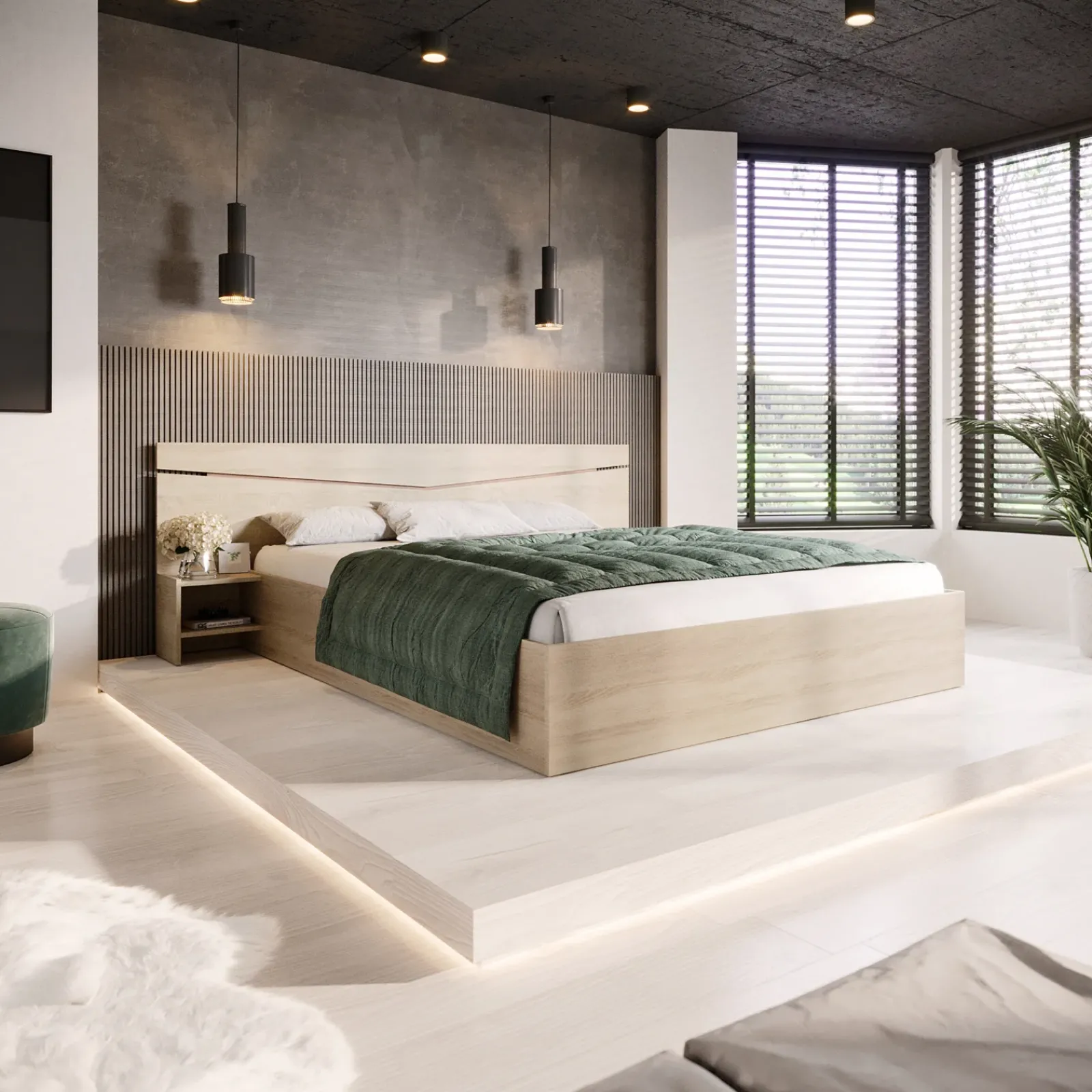 Garnero Arredamenti Letti Matrimoniali|Letti Matrimoniali-Letto 160x200cm matrimoniale con comodini sonoma Camilla Gihome® Rovere