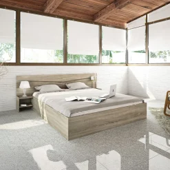 Garnero Arredamenti Letti Matrimoniali|Letti Matrimoniali-Letto 160x200cm matrimoniale con comodini sonoma Camilla Gihome® Rovere