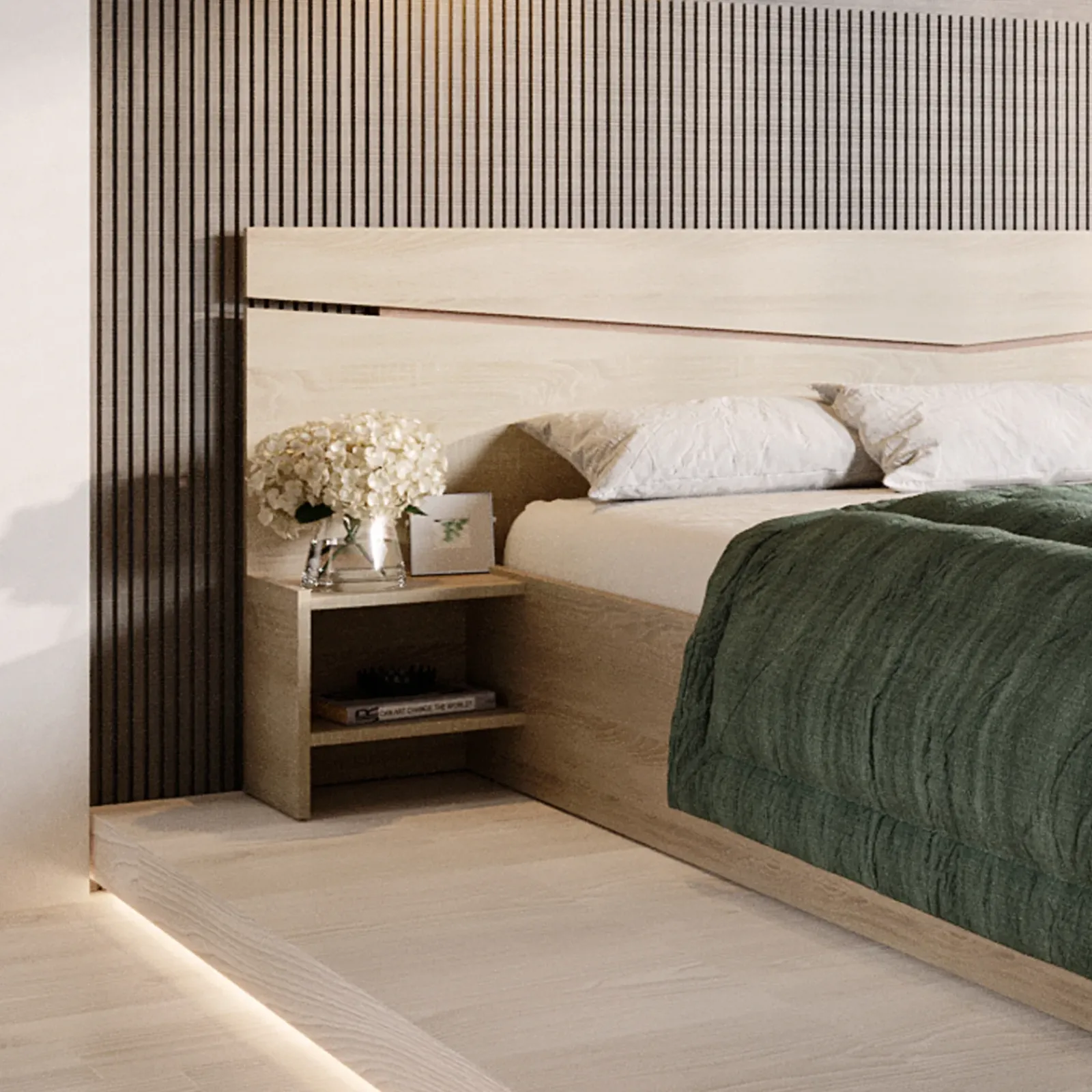 Garnero Arredamenti Letti Matrimoniali|Letti Matrimoniali-Letto 160x200cm matrimoniale con comodini sonoma Camilla Gihome® Rovere