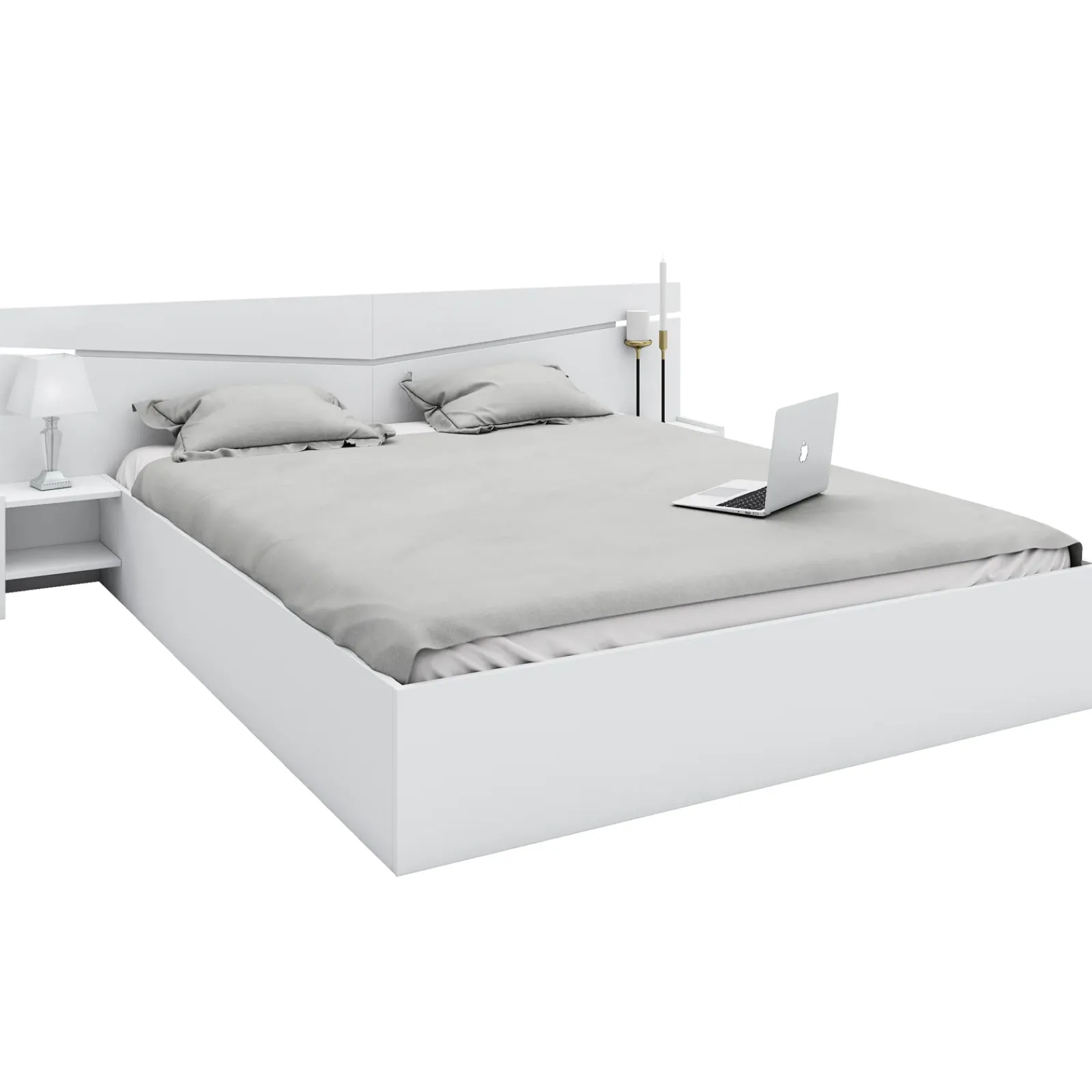 Garnero Arredamenti Letti Matrimoniali|Letti Matrimoniali-Letto 160x200cm matrimoniale con comodini Camilla Gihome® Bianco Opaco