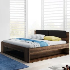 Garnero Arredamenti Letti Matrimoniali|Letti Matrimoniali-Letto 160x200cm matrimoniale con cassettone rovere nero lucido Cortina Gihome® Nero Lucido - Wengè