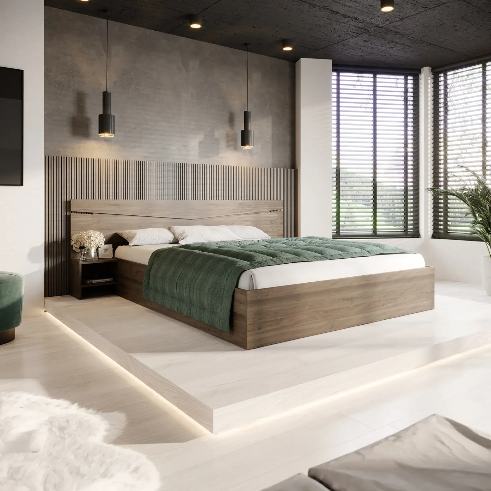 Garnero Arredamenti Letti Matrimoniali|Letti Matrimoniali-Letto 160x200cm matrimoniale con comodini Camilla Gihome® Noce