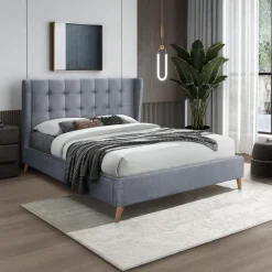 Garnero Arredamenti Letti Matrimoniali|Letti Matrimoniali-Letto 160x200cm matrimoniale imbottito in velluto con rete a doghe Resty Grigio