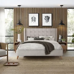 Garnero Arredamenti Letti Matrimoniali|Letti Matrimoniali-Letto 160x200cm matrimoniale imbottito in velluto con rete a doghe Resty Beige