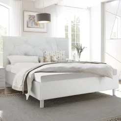 Garnero Arredamenti Letti Matrimoniali|Letti Matrimoniali-Letto 160x195cm matrimoniale imbottito contenitore bianco laccato opaco Olimpo