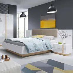 Garnero Arredamenti Letti Matrimoniali|Letti Matrimoniali-Letto 160x200cm matrimoniale moderno bianco rovere Noa