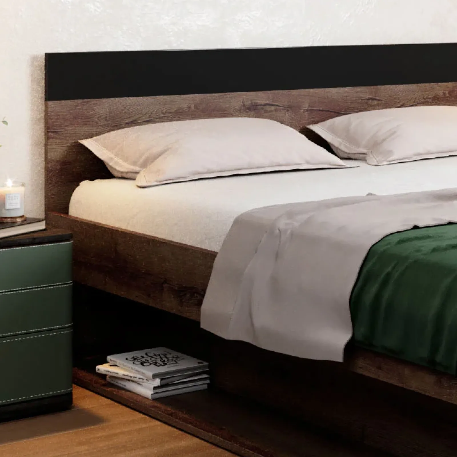 Garnero Arredamenti Letti Oversize-Letto 180x200cm matrimoniale oversize contenitore rovere nero opaco Lisbona Gihome®