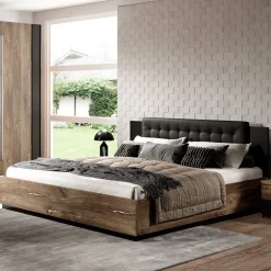 Garnero Arredamenti Letti Matrimoniali|Letti Matrimoniali-Letto 160x200cm matrimoniale rovere scuro nero Vulcano Rovere Rustico