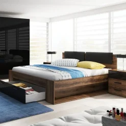 Garnero Arredamenti Letti Oversize-Letto 180x200cm matrimoniale rovere scuro nero lucido Cortina Gihome® Nero Lucido - Wengè