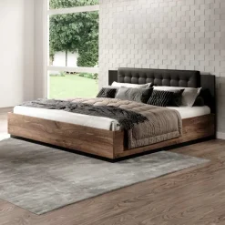 Garnero Arredamenti Letti Oversize-Letto 180x200cm oversize matrimoniale rovere scuro nero Vulcano Rovere Rustico