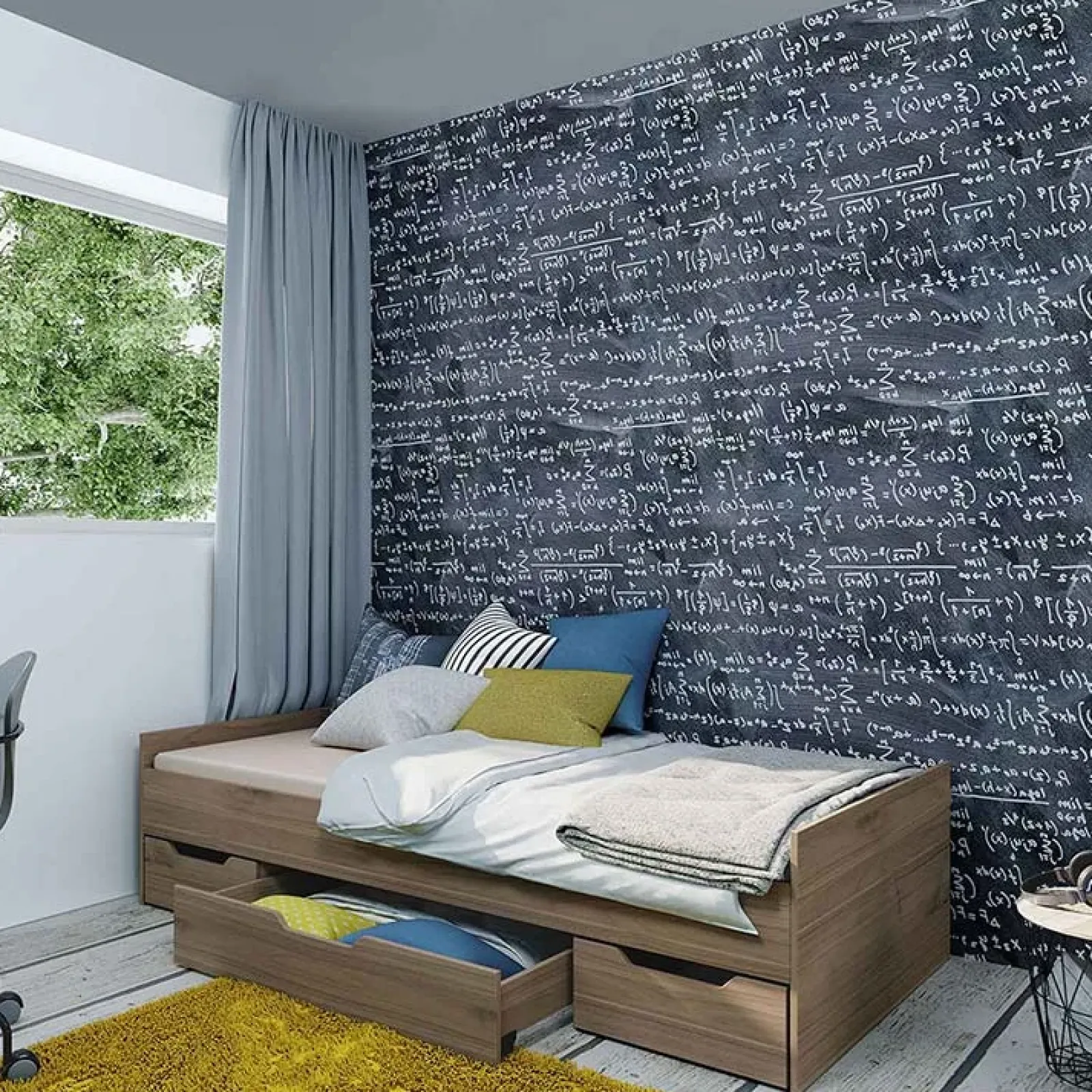 Garnero Arredamenti Letti Singoli|Letti Per Bambini E Ragazzi-Letto 90x200cm singolo con cassetti estraibili noce Nicola