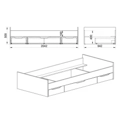 Garnero Arredamenti Letti Singoli|Letti Per Bambini E Ragazzi-Letto 90x200cm singolo con cassetti estraibili noce Nicola