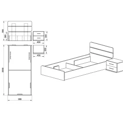 Garnero Arredamenti Letti Singoli|Letti Per Bambini E Ragazzi-Letto 90x200cm singolo contenitore con comodino rovere bianco giallo Pietro Gihome®