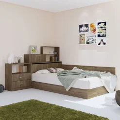 Garnero Arredamenti Letti Per Cameretta|Letti Piazza E Mezza-Letto 120x190cm una piazza e mezza con libreria e comò noce Manzoni