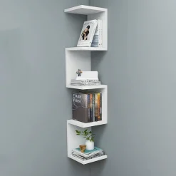 Garnero Arredamenti Mensole E Pensili|Librerie-Libreria angolare da parete 22x111h cm con ripiani bianco Reale Bianco Opaco