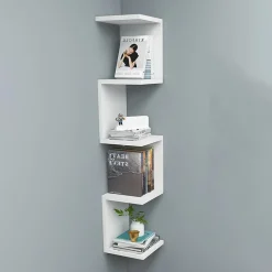 Garnero Arredamenti Mensole E Pensili|Librerie-Libreria angolare da parete 22x111h cm con ripiani bianco Reale Bianco Opaco