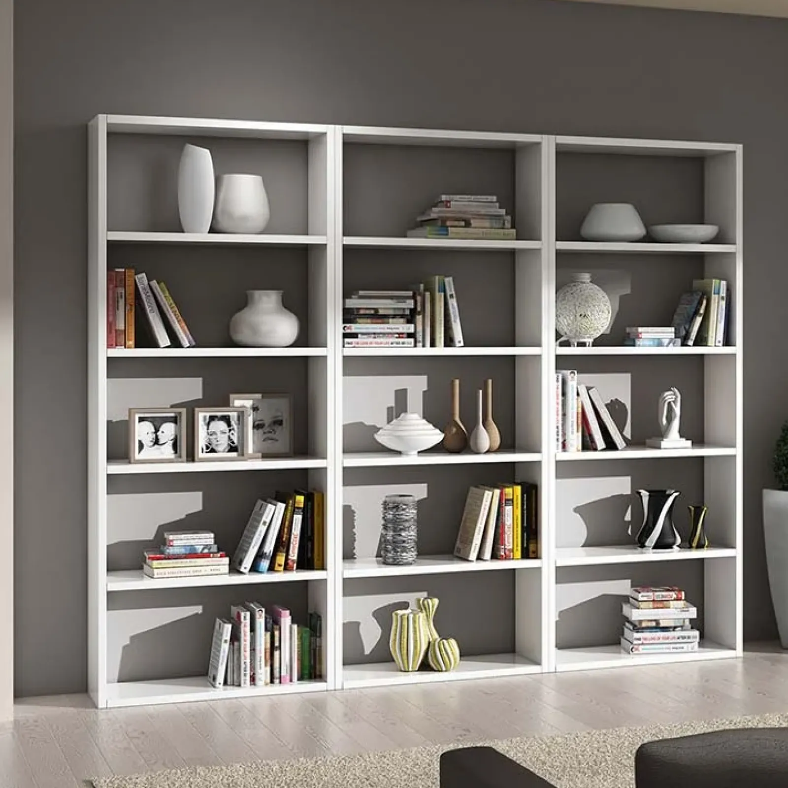 Garnero Arredamenti Librerie Ufficio|Librerie-Libreria componibile 267x218h cm moderna bianco frassinato Kubic 03