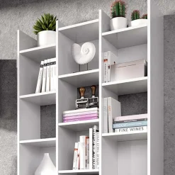 Garnero Arredamenti Librerie Ufficio|Librerie-Libreria da parete scaffale 192x192h cm moderna bianco opaco Jasmine2