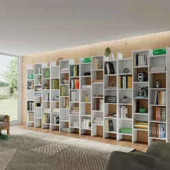 Garnero Arredamenti Librerie Ufficio|Librerie-Libreria da parete scaffale 96x192h cm moderna bianco opaco Jasmine