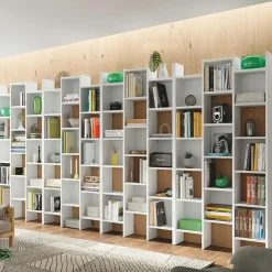 Garnero Arredamenti Librerie Ufficio|Librerie-Libreria da parete scaffale 384x192h cm moderna bianco opaco Jasmine