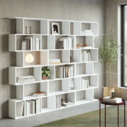 Garnero Arredamenti Librerie Ufficio|Librerie-Libreria da parete 240x192h cm moderna soggiorno Amira 3 Bianco Opaco