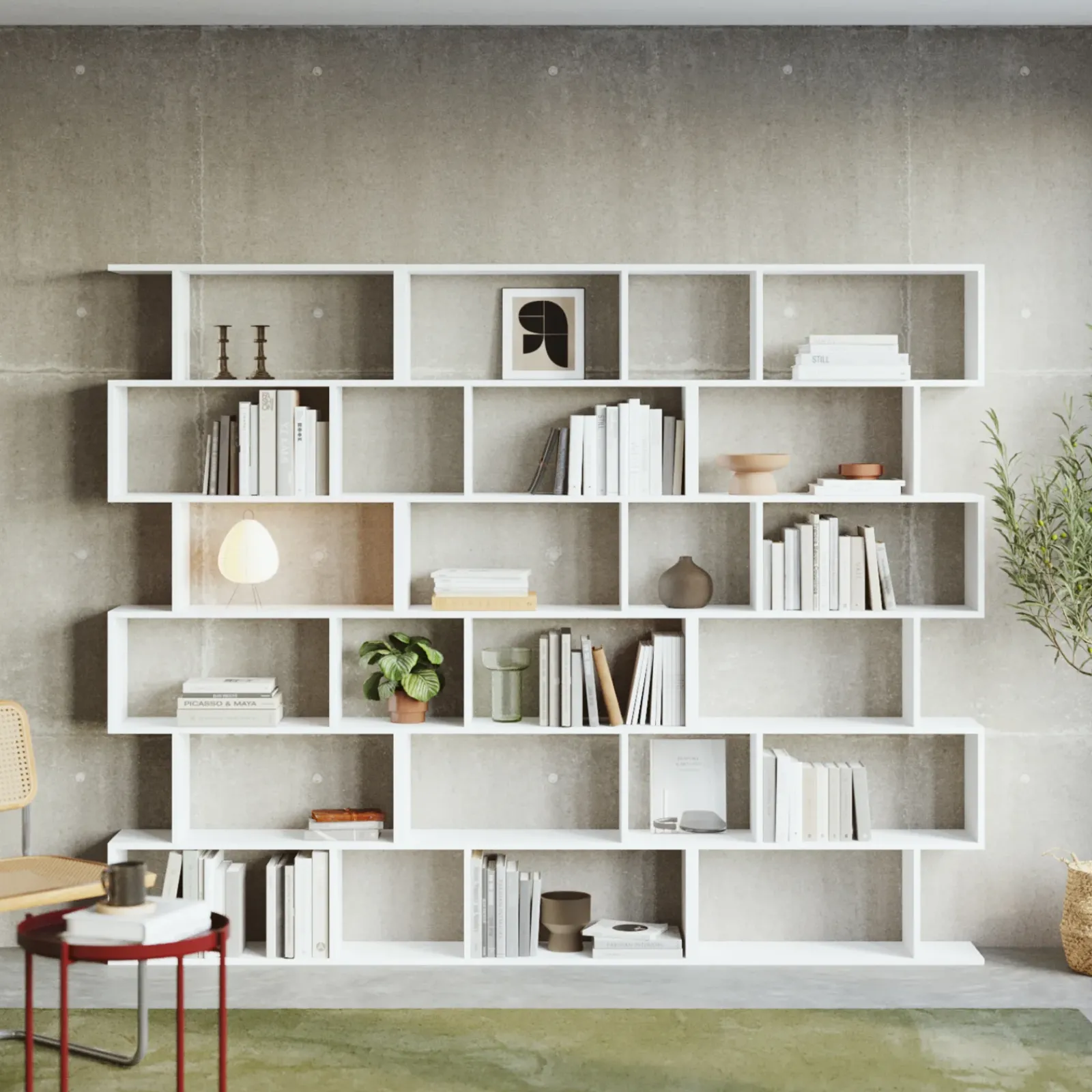 Garnero Arredamenti Librerie Ufficio|Librerie-Libreria da parete 240x192h cm moderna soggiorno Amira 3 Bianco Opaco