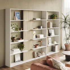 Garnero Arredamenti Librerie Ufficio|Librerie-Libreria da parete 270x180h cm moderna soggiorno rovere bianco Libris Aline 3 Bianco Opaco - Rovere