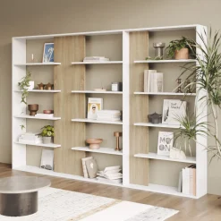 Garnero Arredamenti Librerie Ufficio|Librerie-Libreria da parete 270x180h cm moderna soggiorno rovere bianco Libris Aline 3 Bianco Opaco - Rovere