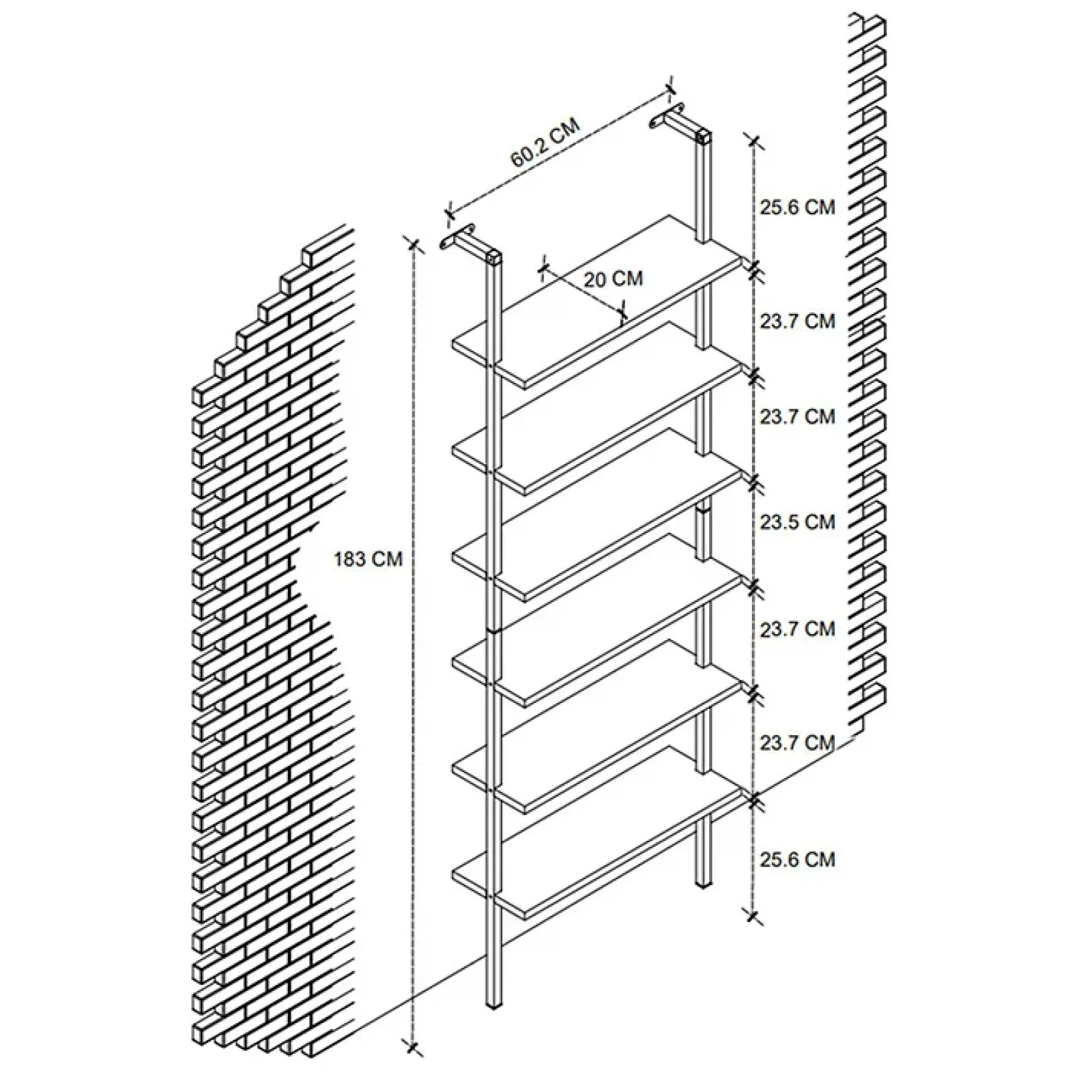Garnero Arredamenti Librerie|Librerie-Libreria da parete 60x183h cm con ripiani industrial noce metallo nero Biak